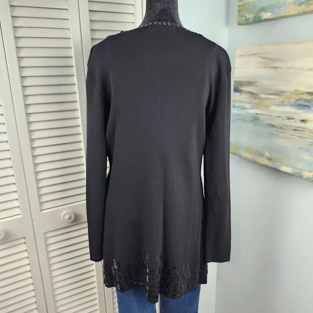 Dunnes Long Black Cardigan Size M/L Sequins Embellished